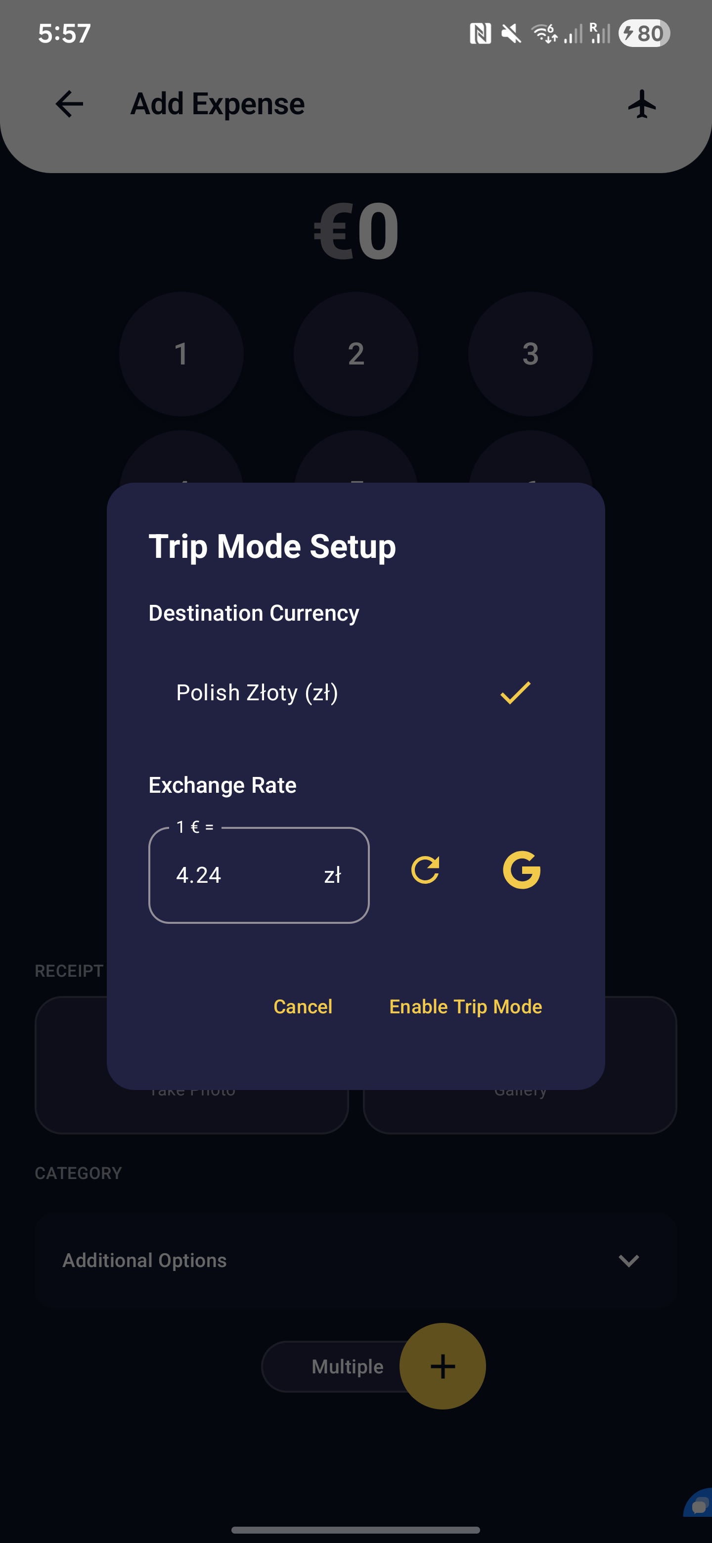 Trip mode setup